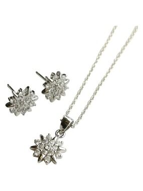 Sterling silver cz starburst necklace earring set NEW